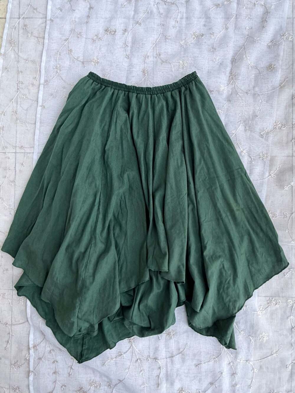 Forest Green Asymmetrical Flowy Skirt